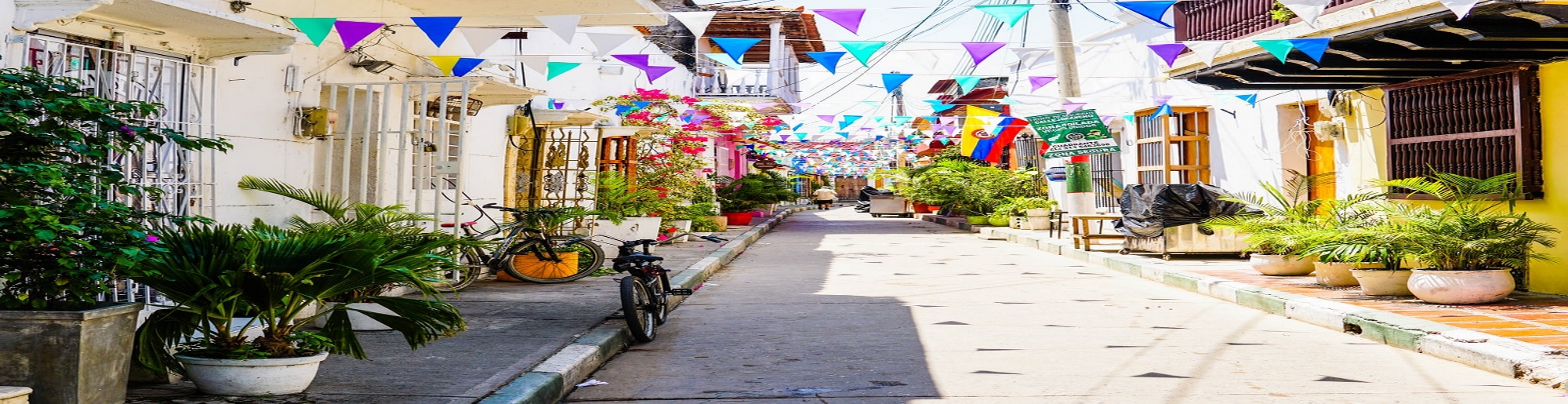 street with colorful flags